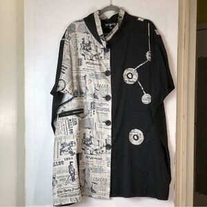VINTAGE NEO NOBLE Artsy Newspaper Graphic Shirt Dress Size M